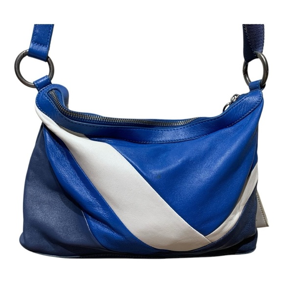 Splendid Blue and White Leather Color Block Crossbody Bag - Picture 3 of 6